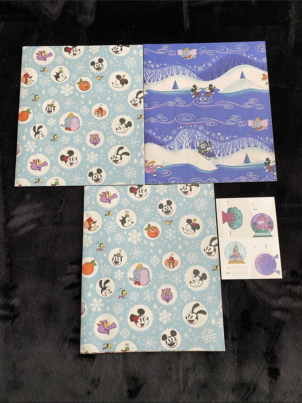 Disney Annual Pass reversible wrapping paper with gift tag labels